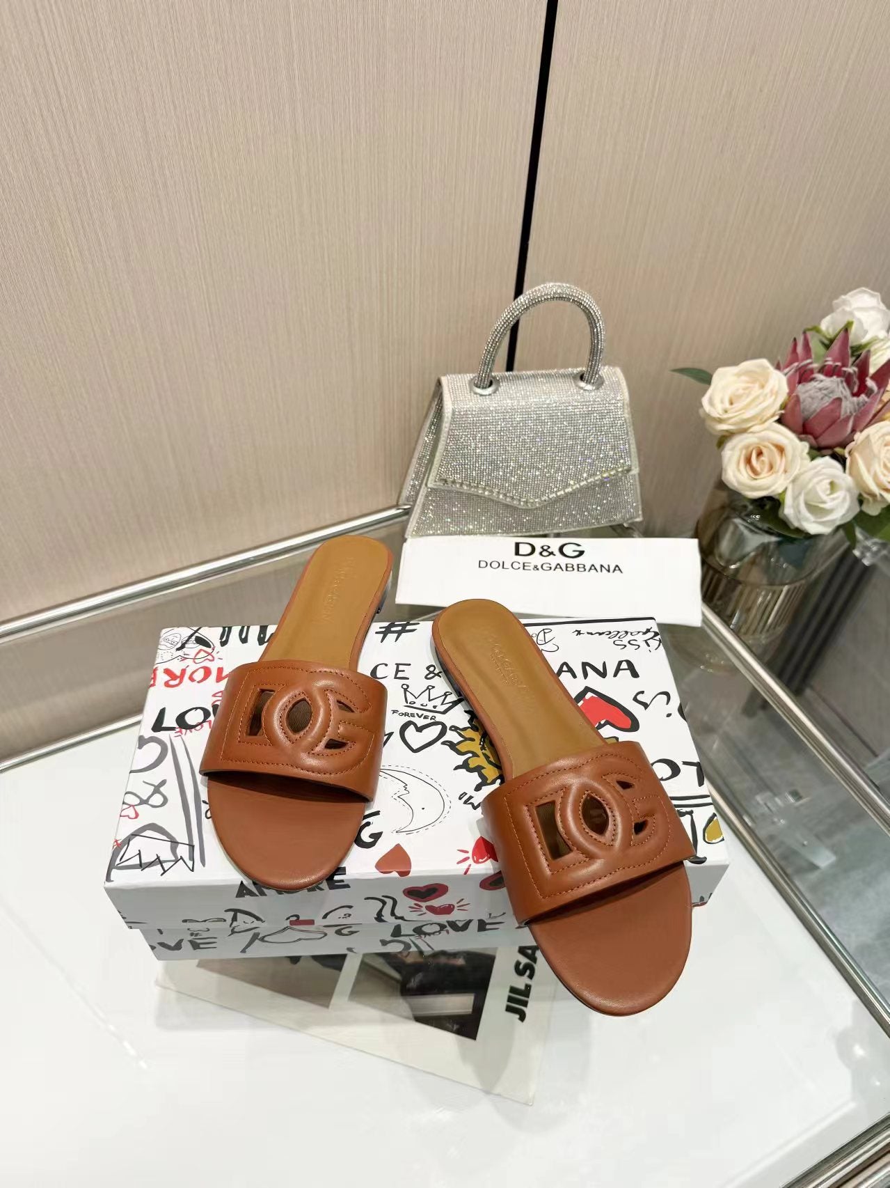 DOLCE&GABBANA DG leather slides
