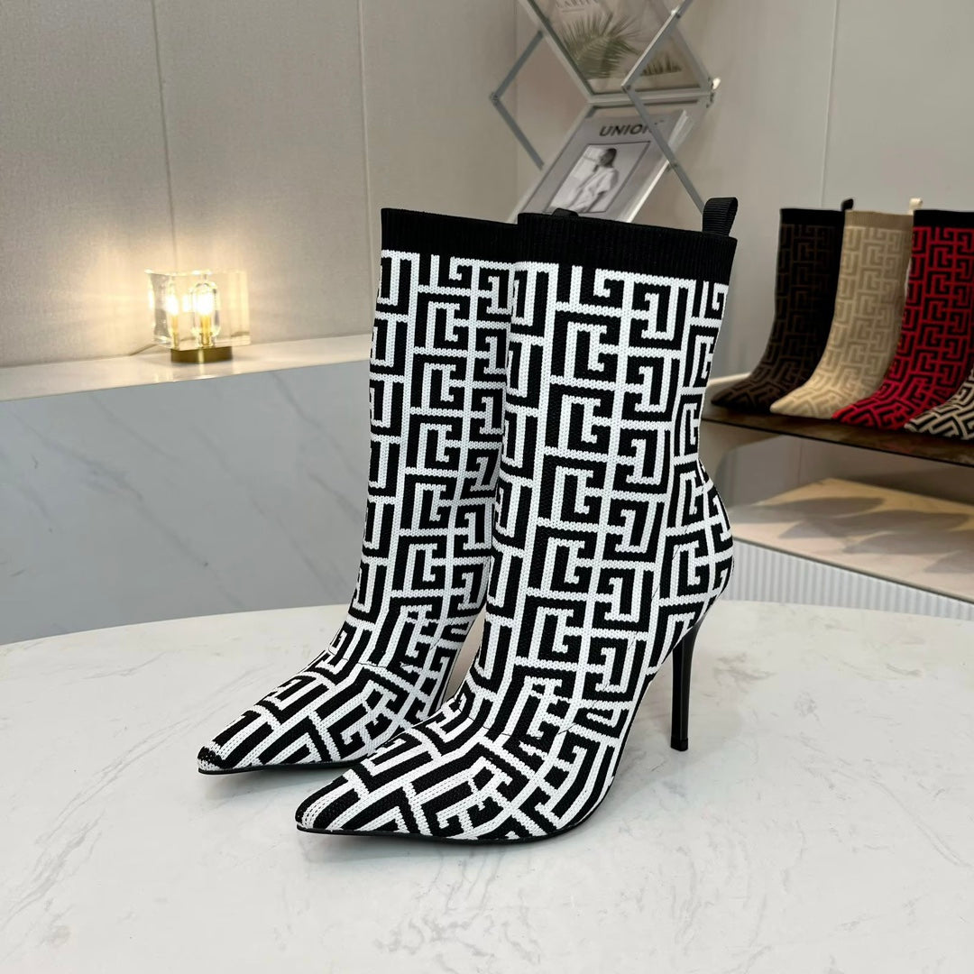Balmain Skye 95 Knit Ankle Boots
