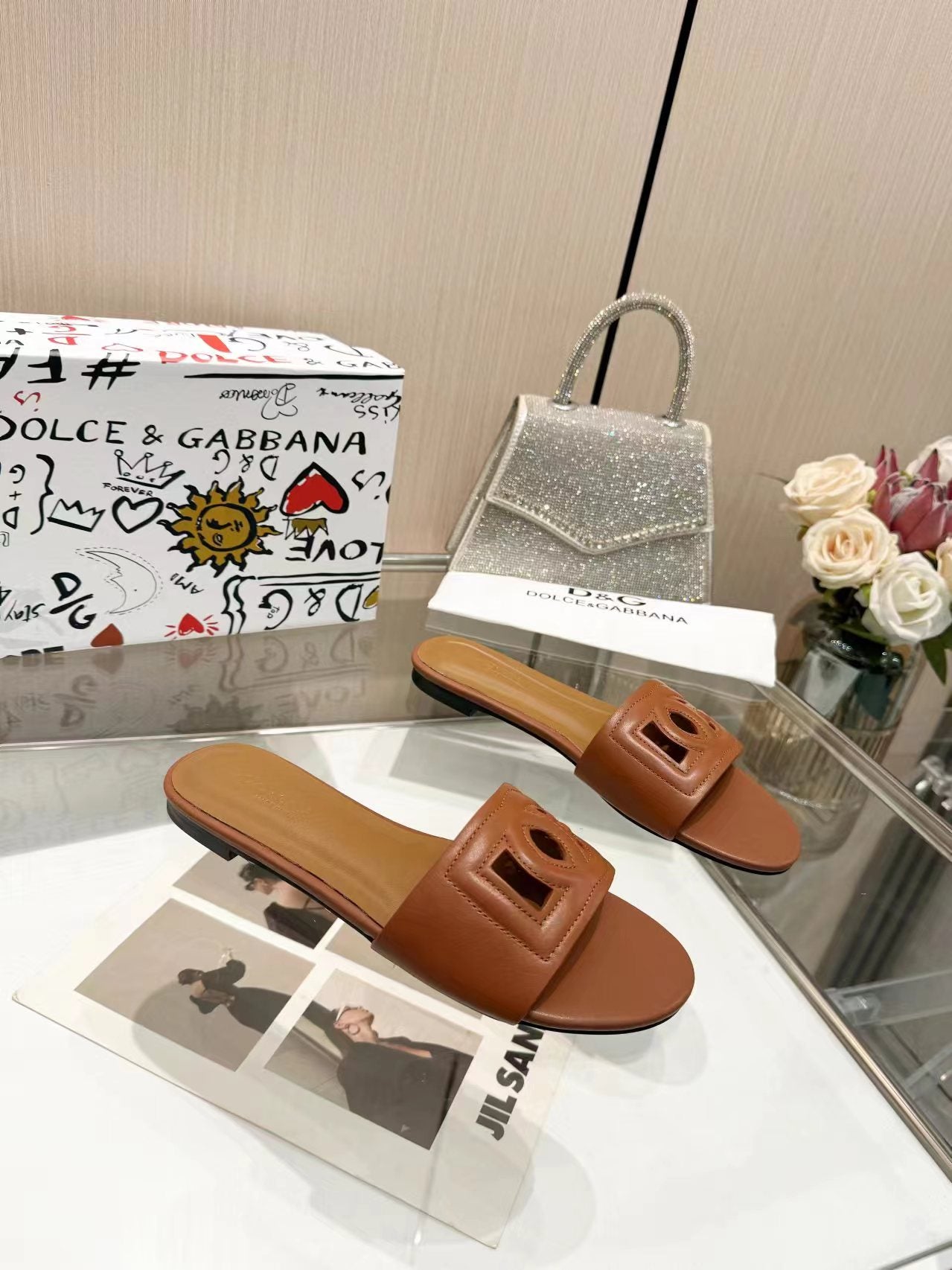DOLCE&GABBANA DG leather slides