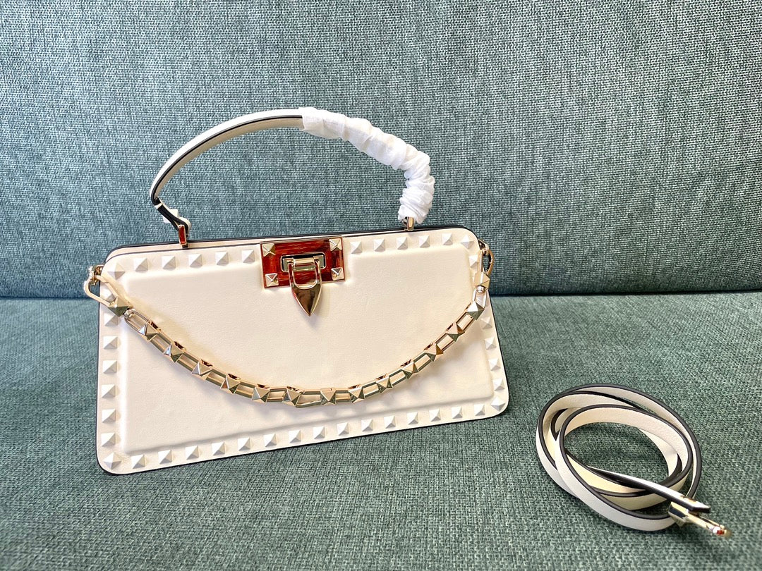 Valentino Garavani Rockstud Calfskin Handbag Woman Ivory Onesize