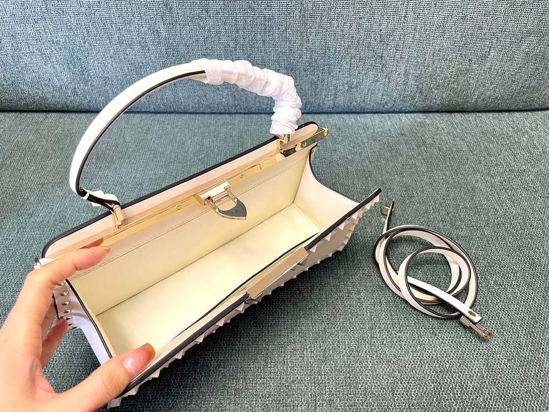 Valentino Garavani Rockstud Calfskin Handbag Woman Ivory Onesize