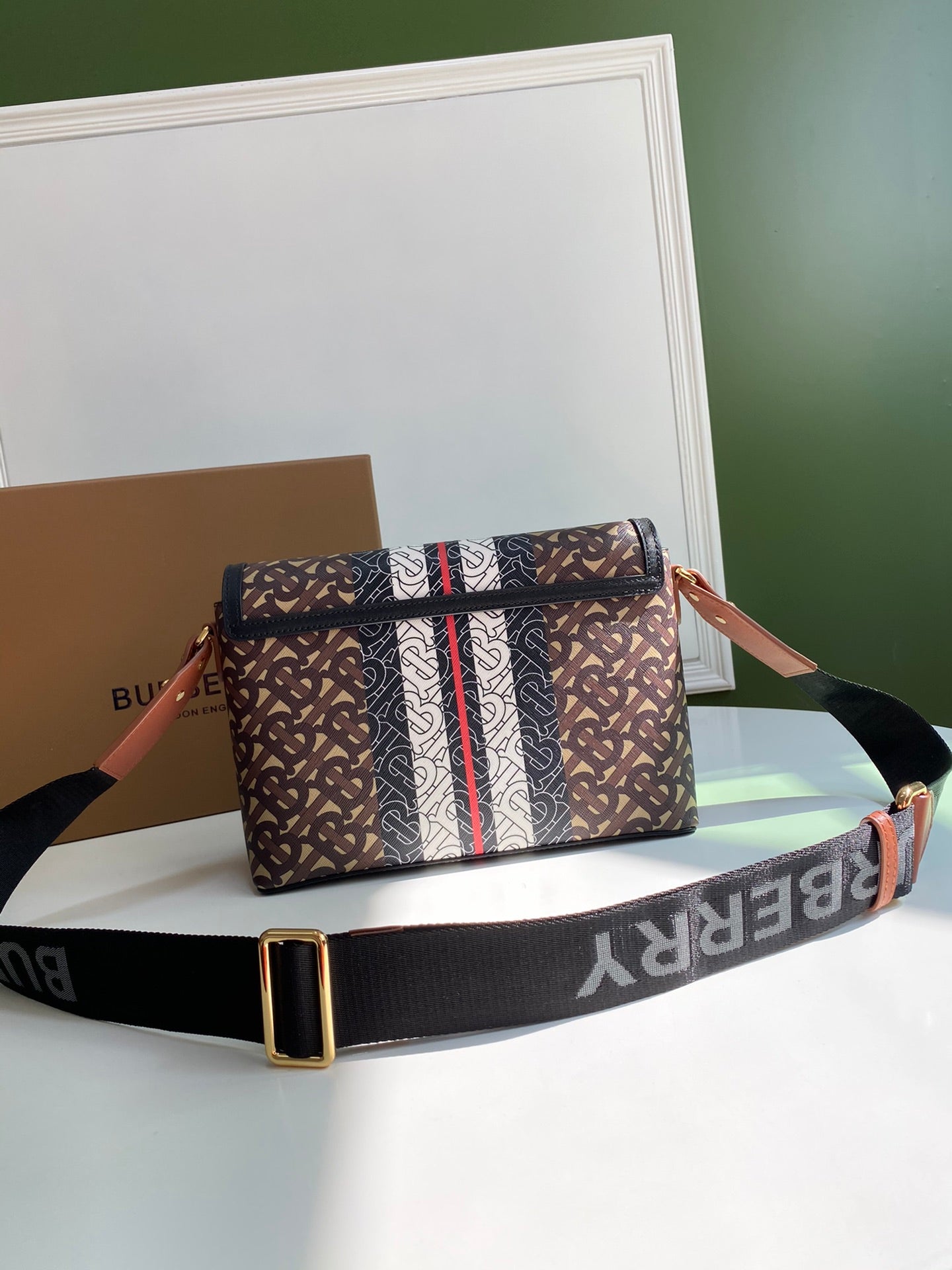 Burberry, Monogram Stripe E-Canvas Note Crossbody Bag, Women