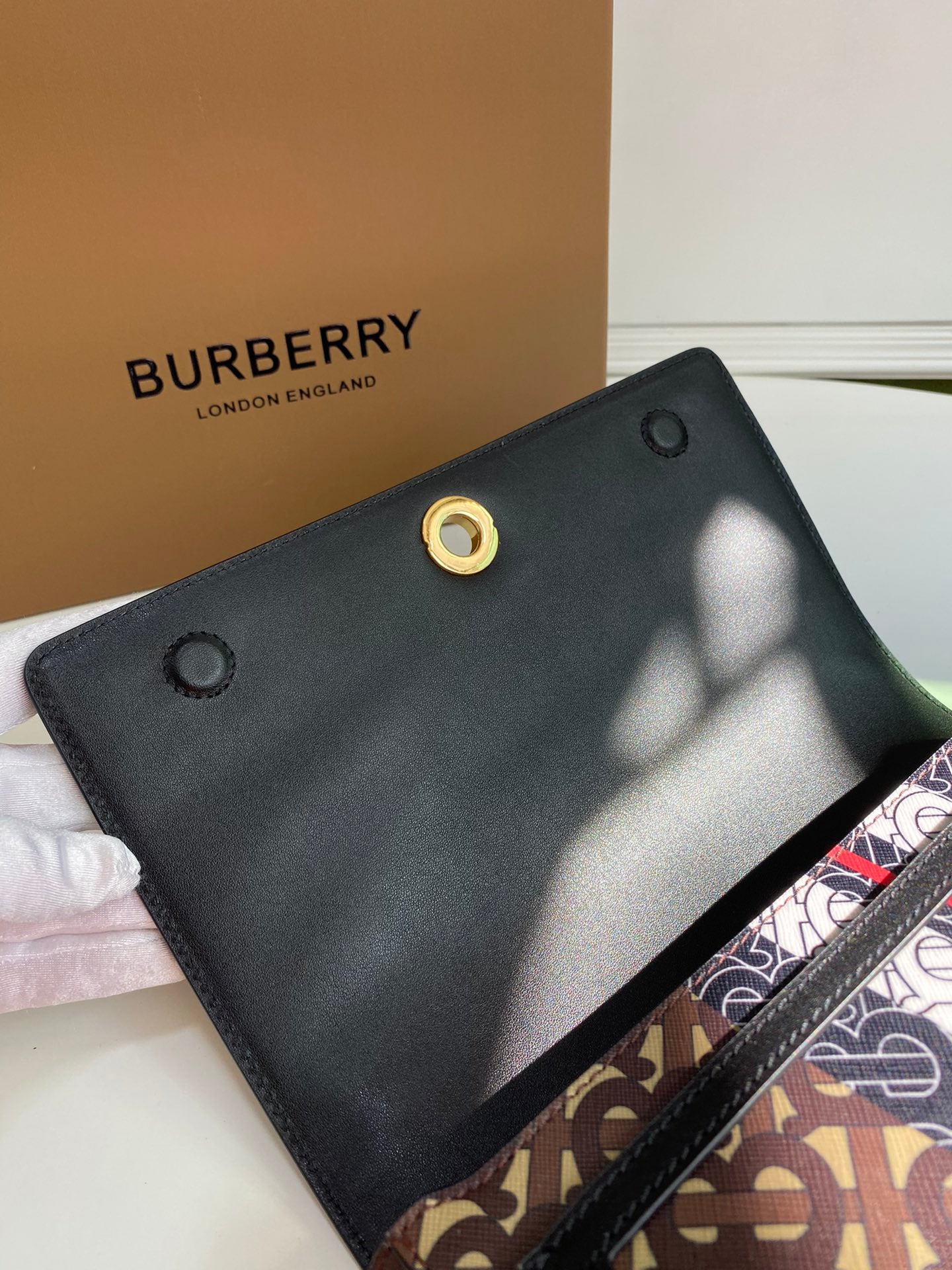 Burberry, Monogram Stripe E-Canvas Note Crossbody Bag, Women
