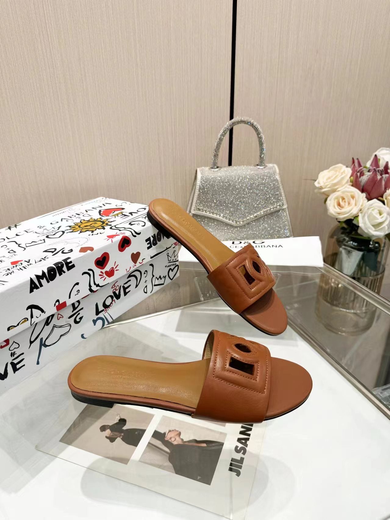 DOLCE&GABBANA DG leather slides