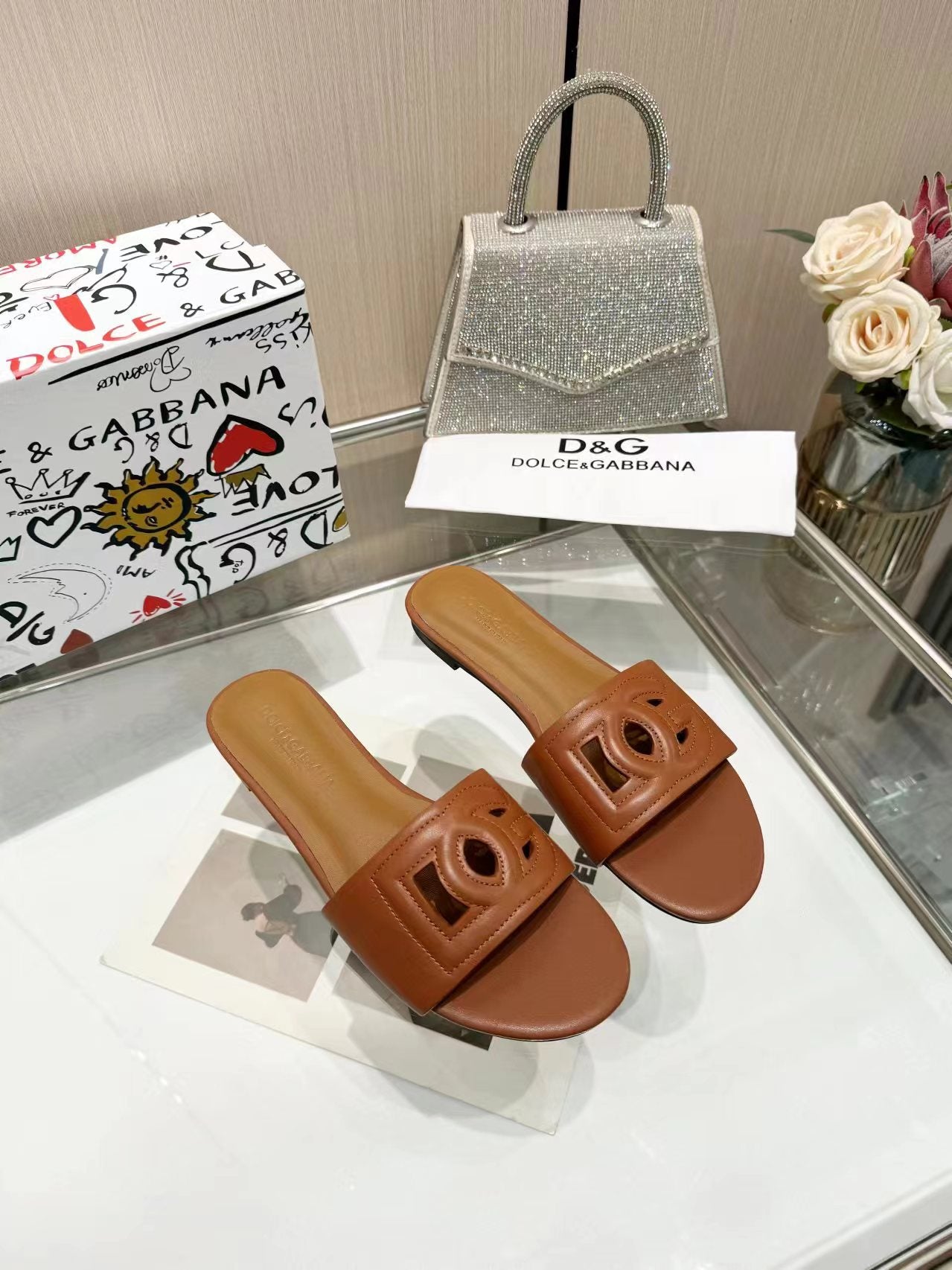 DOLCE&GABBANA DG leather slides
