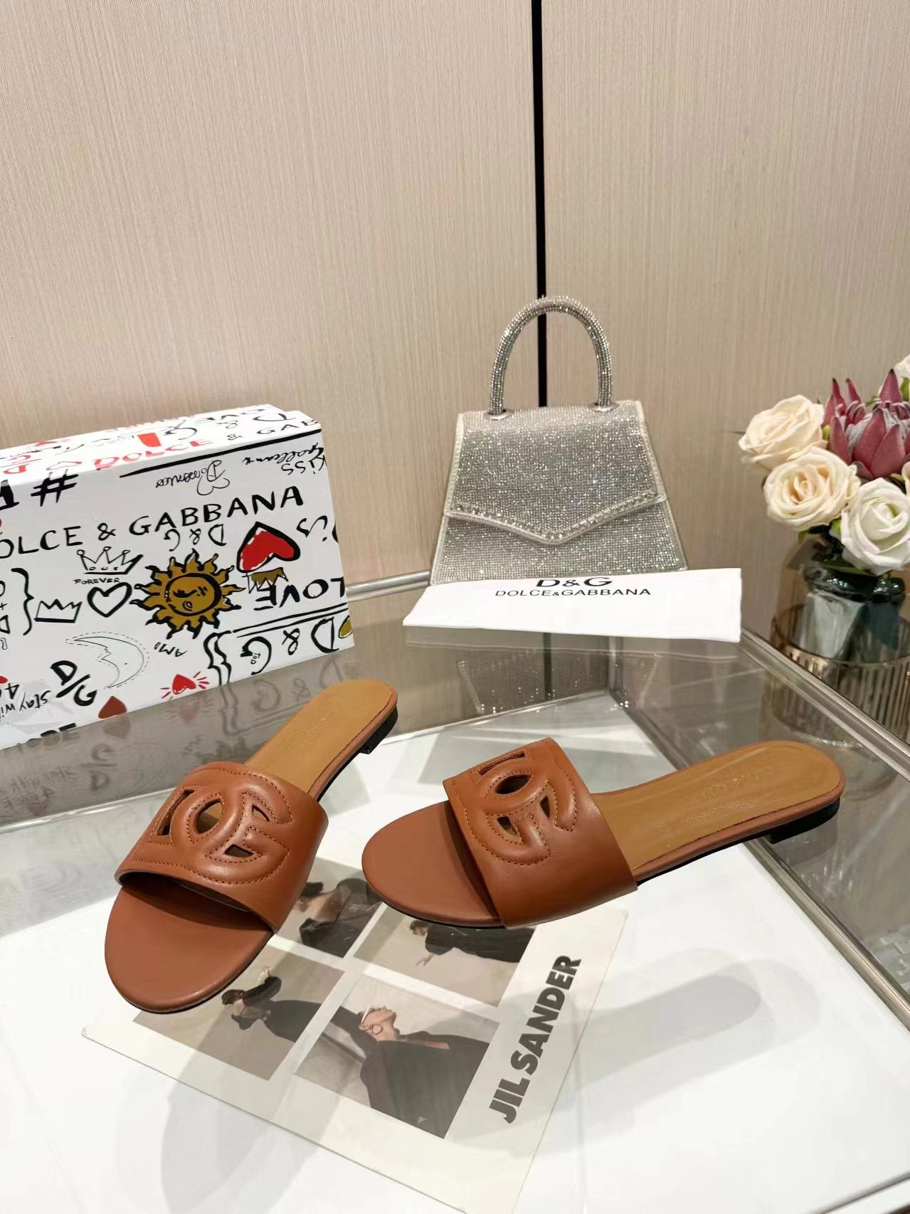 DOLCE&GABBANA DG leather slides