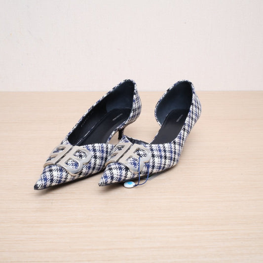 Balenciaga D'Orsay Bb Logo Embellished Check Pumps