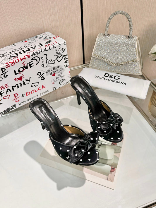 Dolce & Gabbana Women's Bowknot Peep Toe Satin Mules