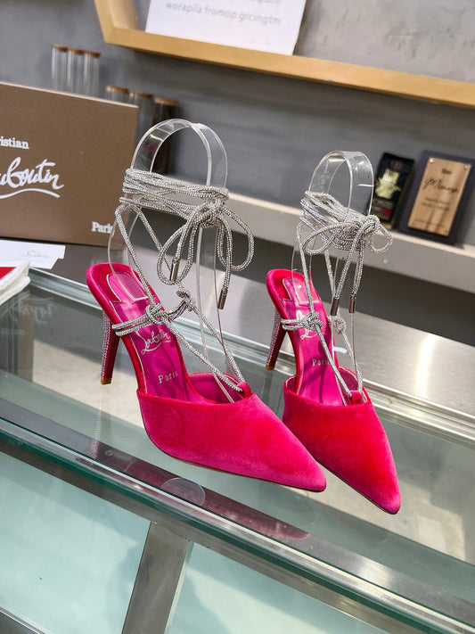 Christian Louboutin Astrid Lace Strass 85 Velvet Pumps - Pink