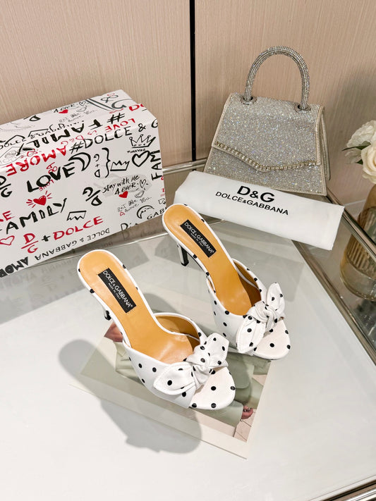 Dolce & Gabbana Women's Bowknot Peep Toe Satin Mules