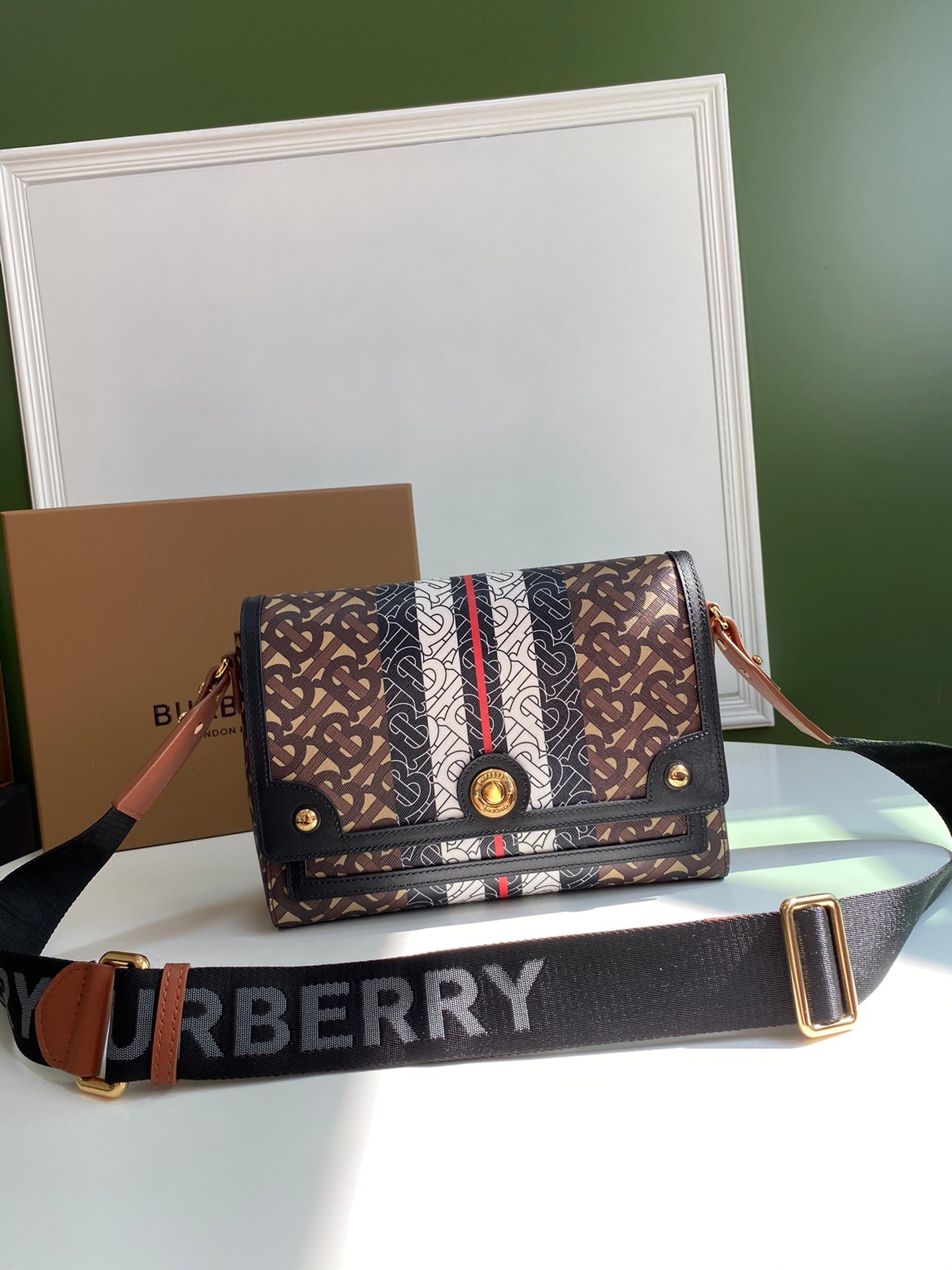 Burberry, Monogram Stripe E-Canvas Note Crossbody Bag, Women