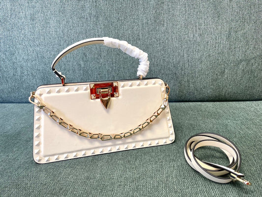 Valentino Garavani Rockstud Calfskin Handbag Woman Ivory Onesize