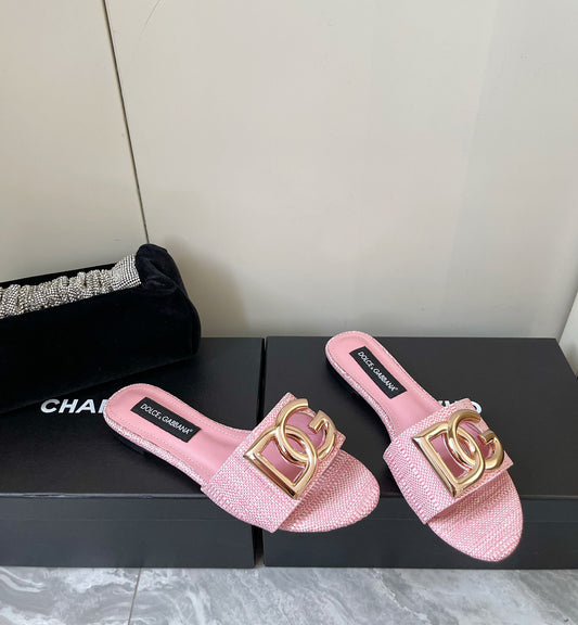 Dolce & Gabbana Women's Logo Raffia Slides