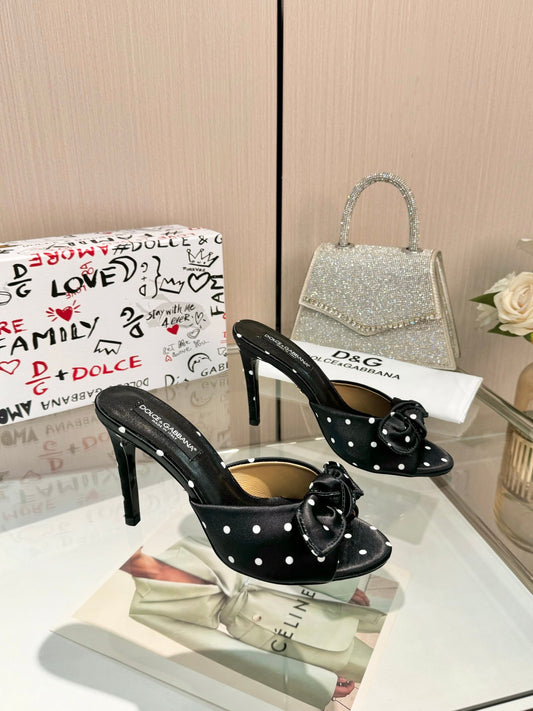 Dolce & Gabbana Women's Bowknot Peep Toe Satin Mules
