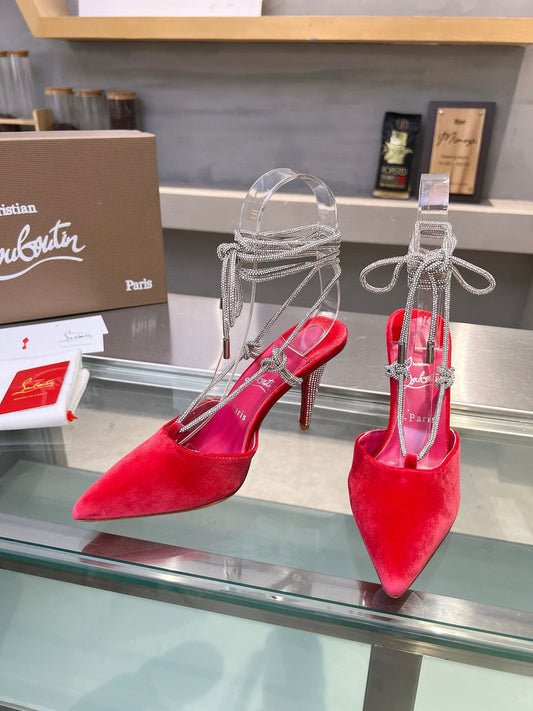 Christian Louboutin Astrid Lace Strass 85 Velvet Pumps - Pink