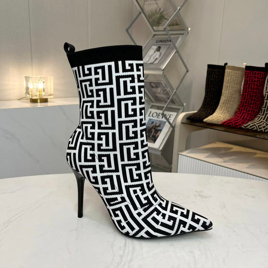Balmain Skye 95 Knit Ankle Boots